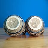 Two small pitchers jugs with traditional German patterns cork stoppers 12cm