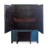 Armoire chinoise ancienne en bois laqué bleu 99cm