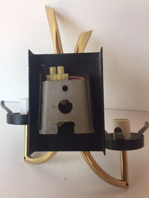 Torch wall sconce in brass and opalin glass, 1950s