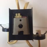 Torch wall sconce in brass and opalin glass, 1950s