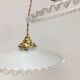 Pair of vintage white opaline pendant lamps with serrated edges