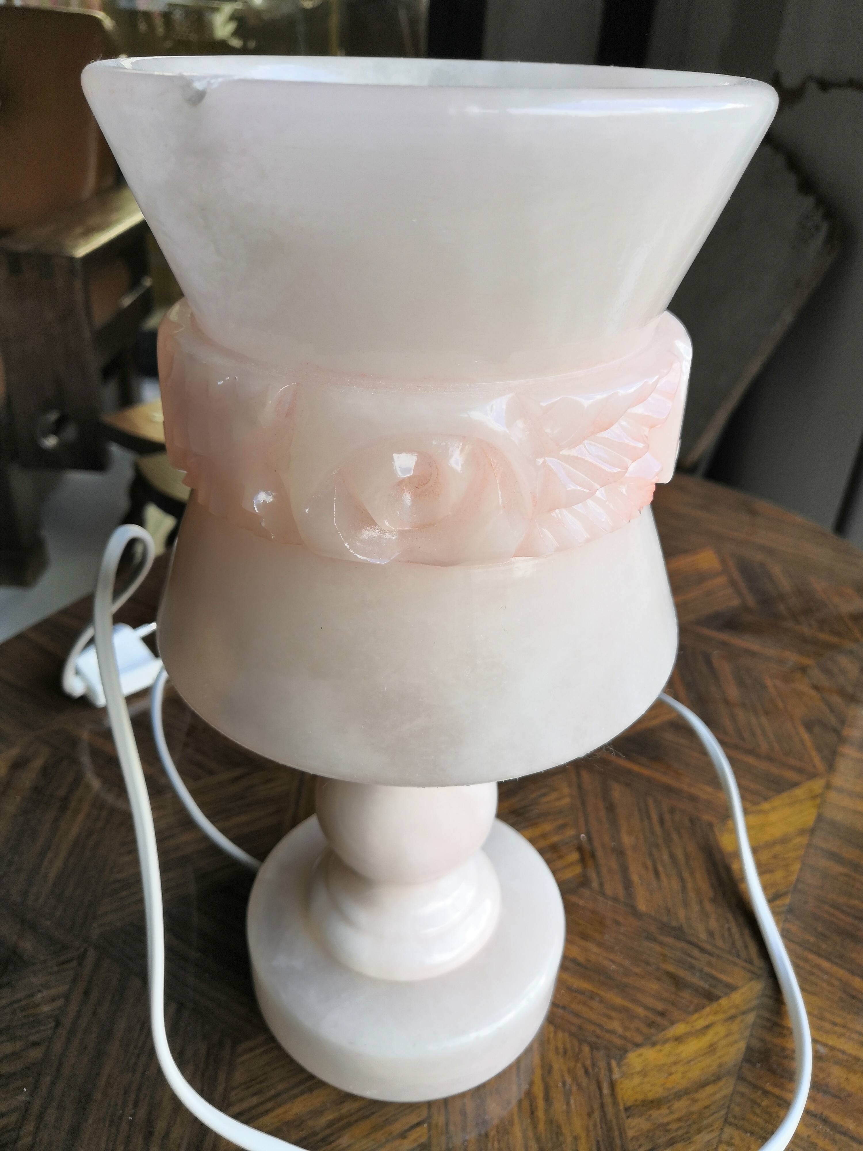 Bedside lamp in alabaster or vintage pink onyx