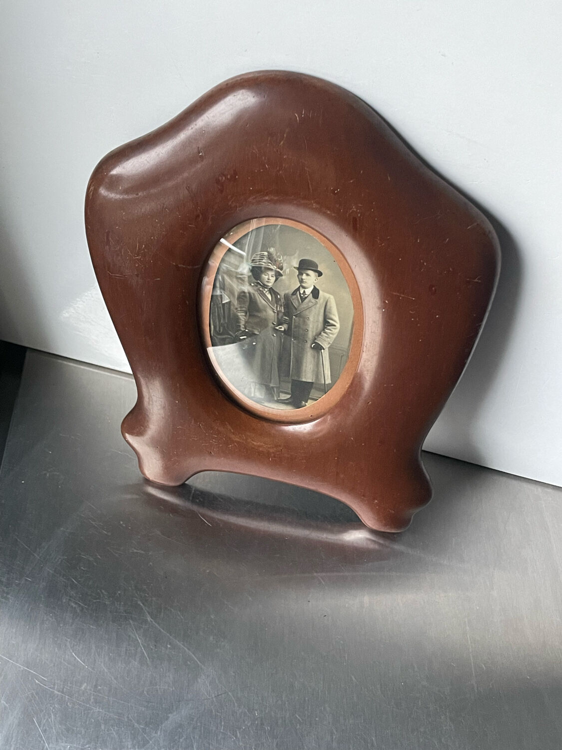 Antique  art nouveau mahogany wooden frame measurements 27.5 cm x 20 cm  convex glass