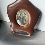Antique  art nouveau mahogany wooden frame measurements 27.5 cm x 20 cm  convex glass