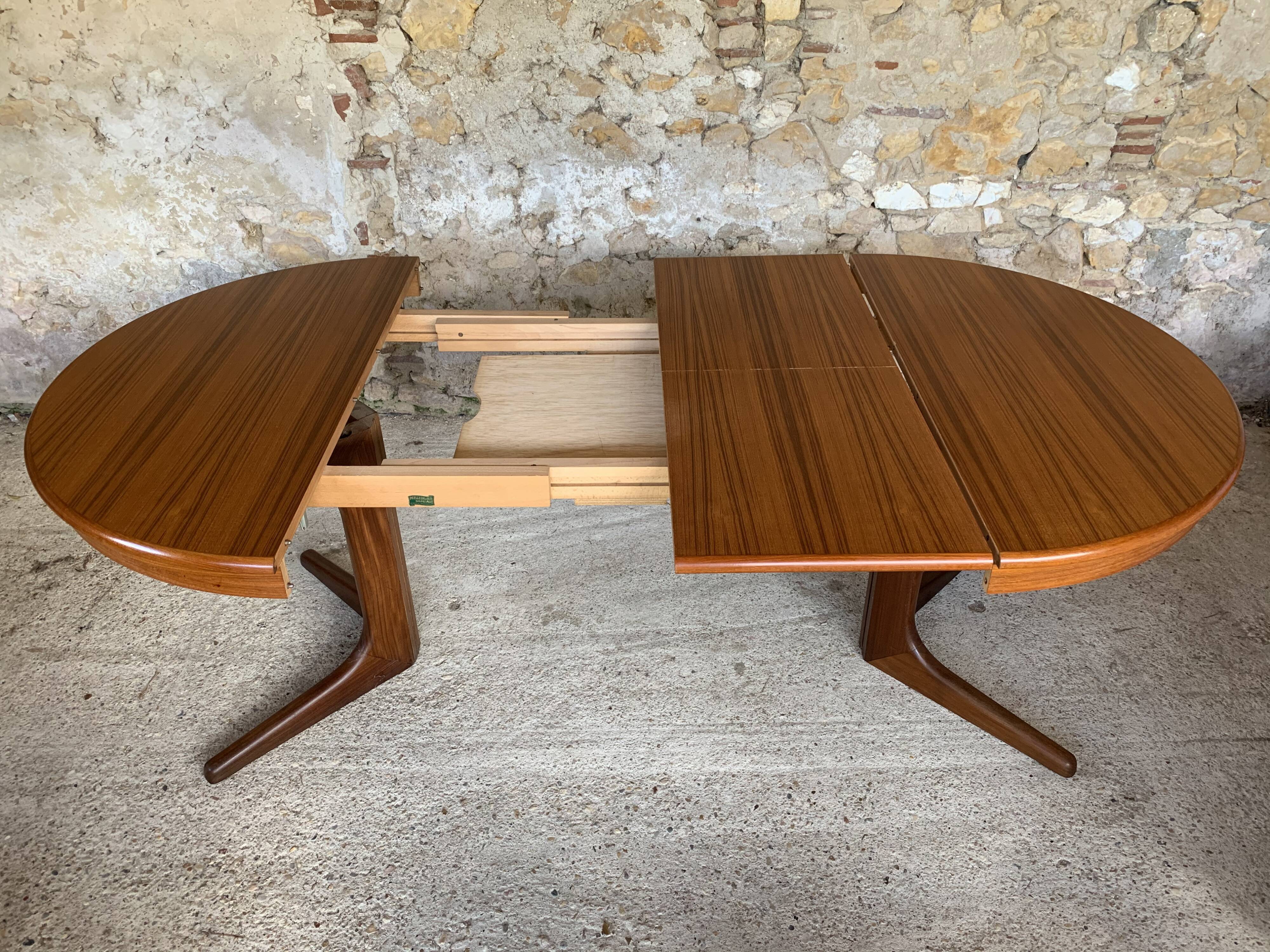 Extendable Scandinavian style dining table with double elongations by Maison Ducau, Circa 1970