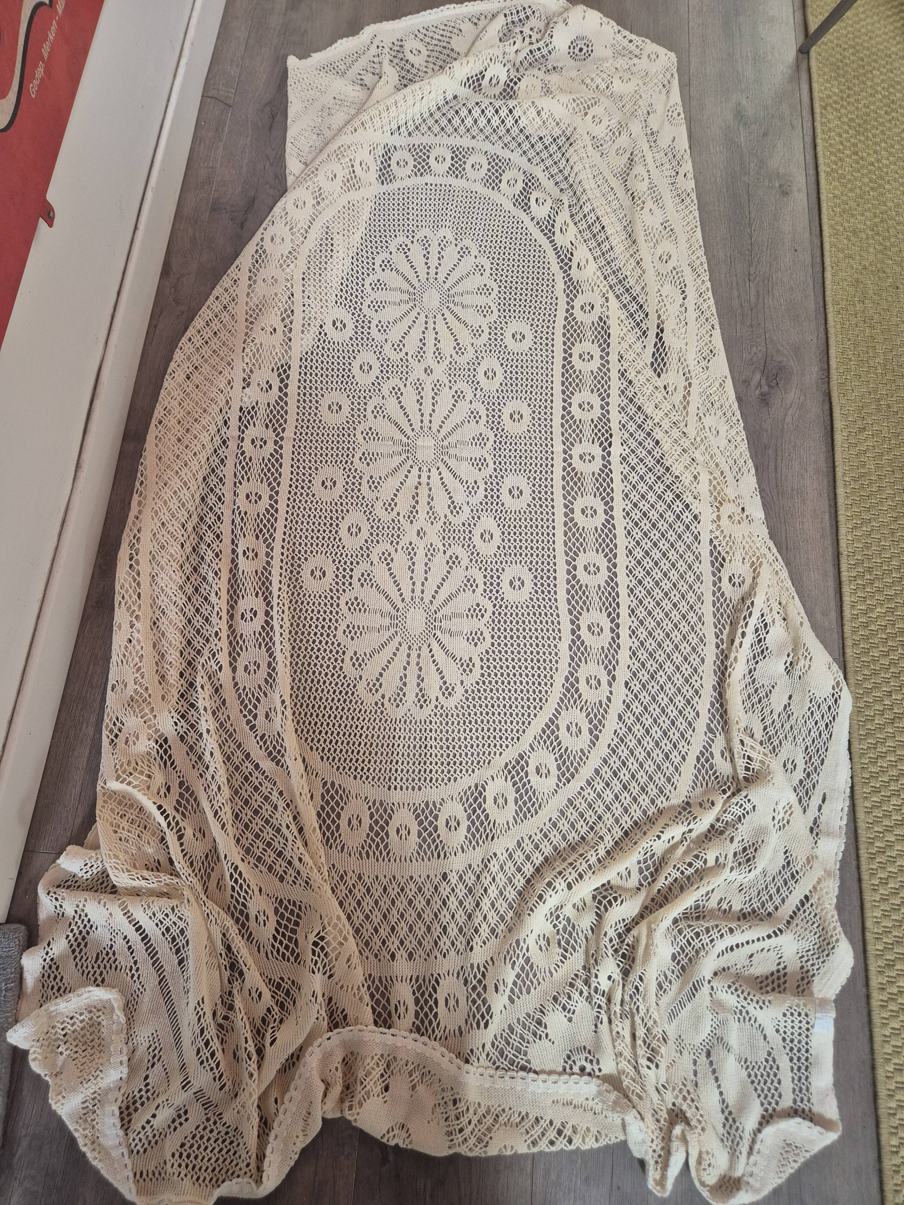 vintage rectangular beige crochet tablecloth