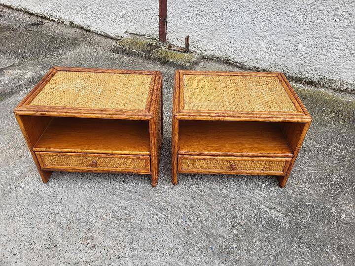 Pair of vintage maugrion rattan nightstands with drawers