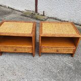Pair of vintage maugrion rattan nightstands with drawers