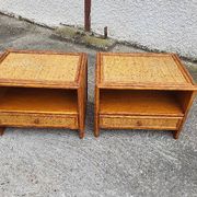 Pair of vintage maugrion rattan nightstands with drawers