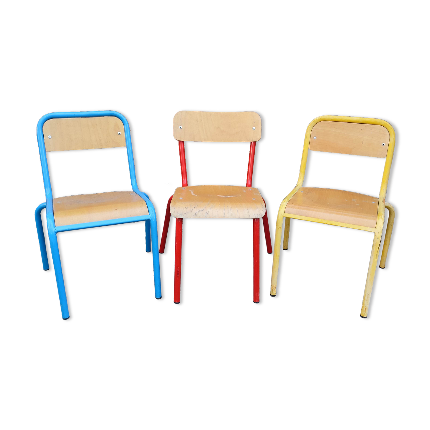 Set of three vintage children's school chairs