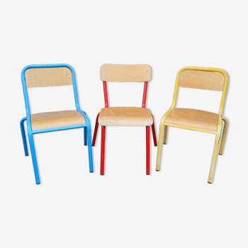 Set of three vintage children's school chairs