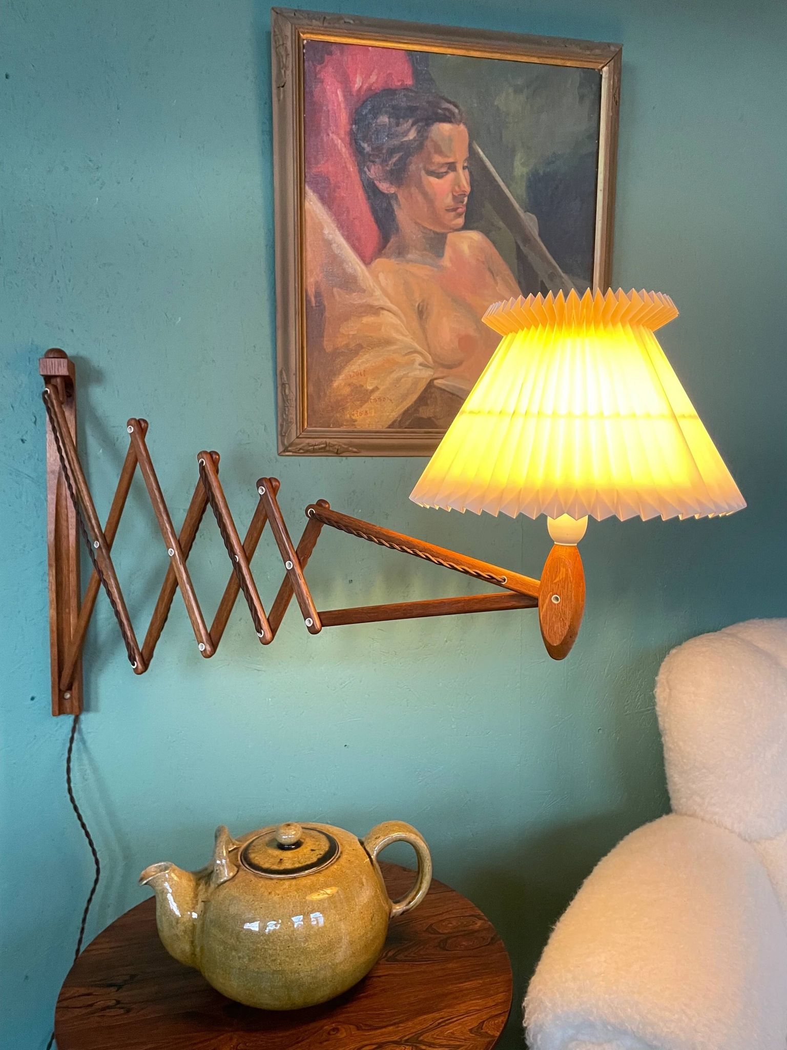 Lampe à ciseaux Le Klint vintage en chêne des années 1960