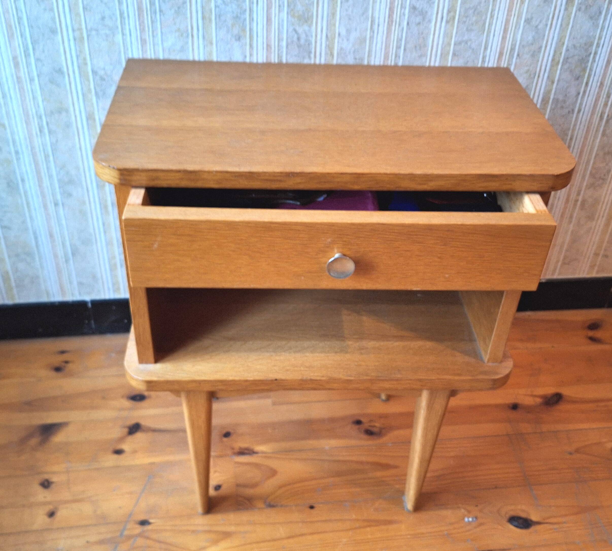 Blond wood bedside table