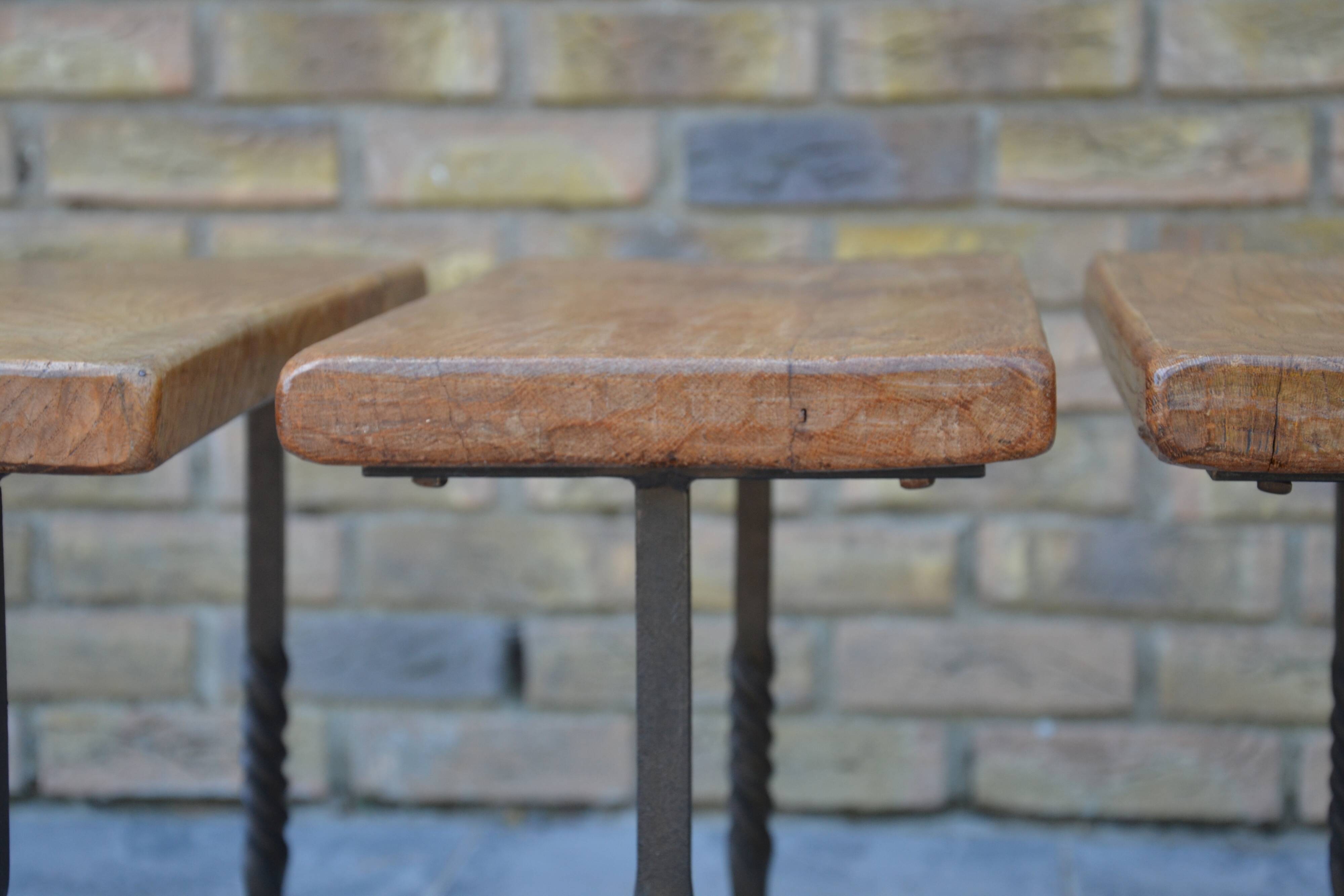 Unusual modular coffee table in oak and wrought iron.