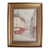 R. Joly "Rue Norvins à Montmartre avec vue sur le Sacré-Cœur" huile sur toi