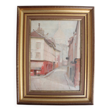 R. Joly "Rue Norvins in Montmartre with a view of the Sacré-Cœur" oil on canvas