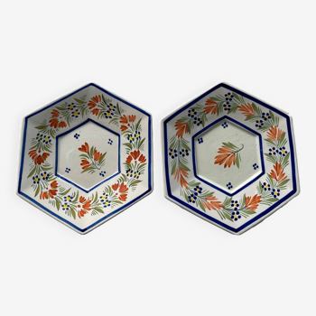 Paire assiettes hexagonales Henriiot Quimper