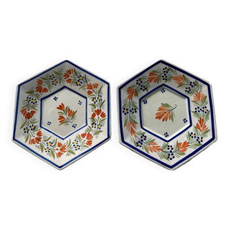 Paire assiettes hexagonales Henriiot Quimper