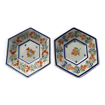 Pair of hexagonal plates Henriiot Quimper