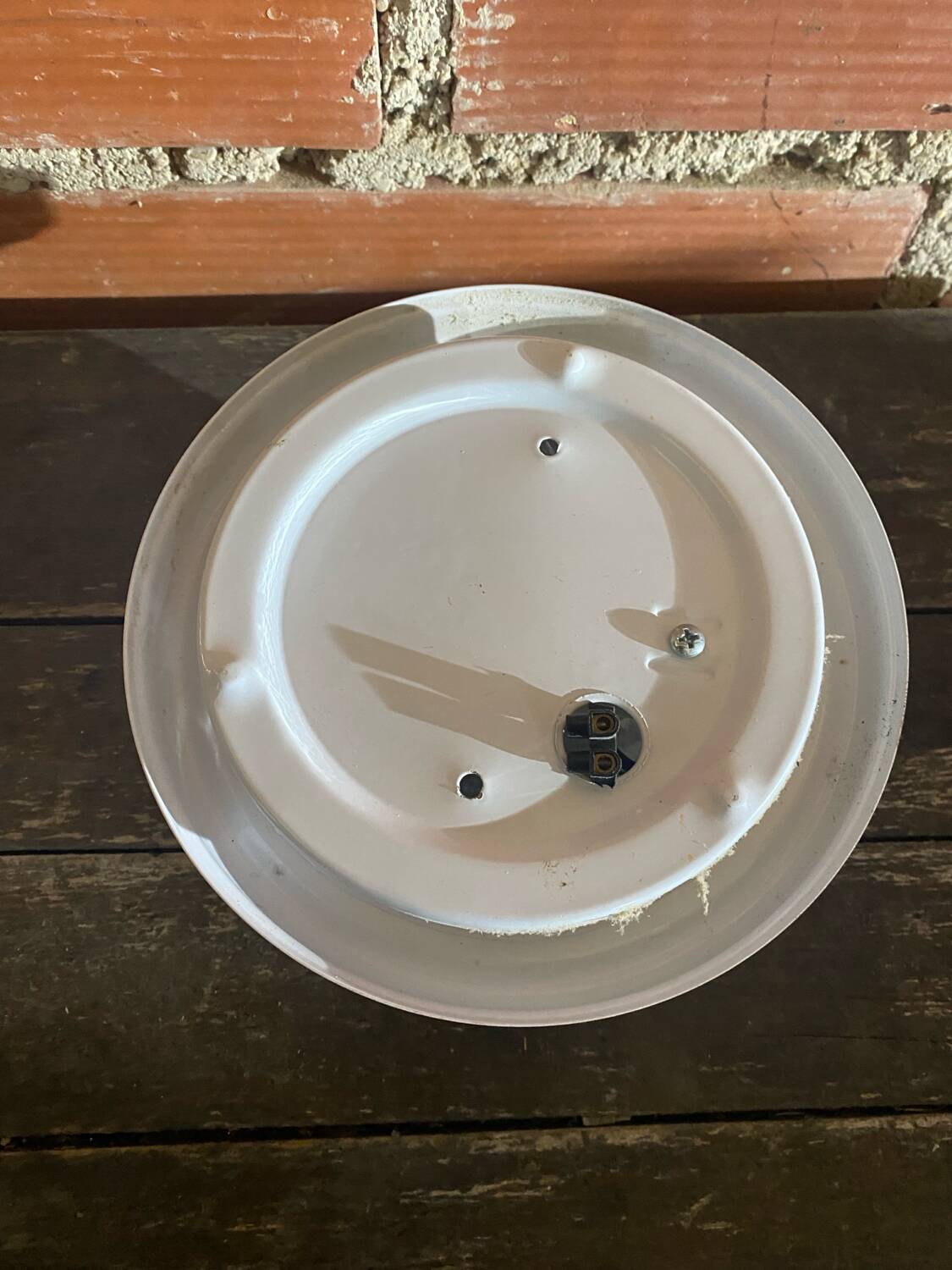 Vintage Round Ceiling Light Moulded Glass + White Metal Surround #D90