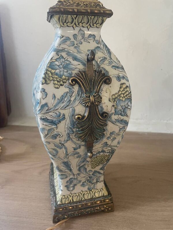Pied de lampe chinois ancien en céramique émaillée