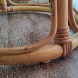 Pair of rattan and bamboo poufs