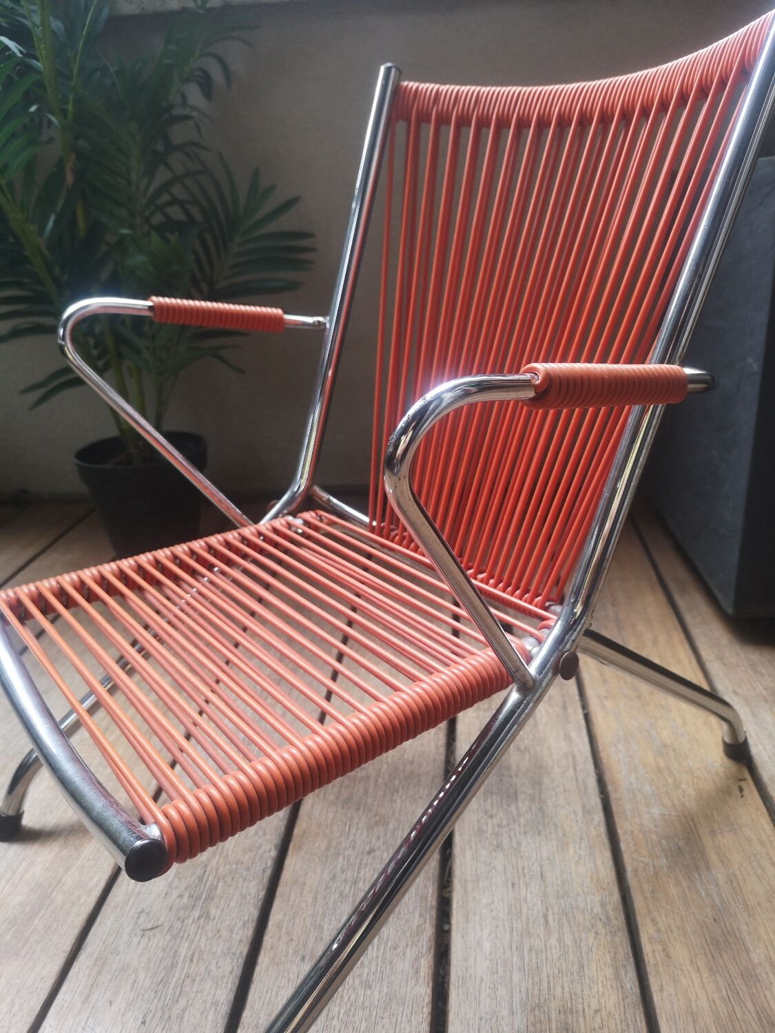Armchair foldable child vintage 60's "scoubidou" orange