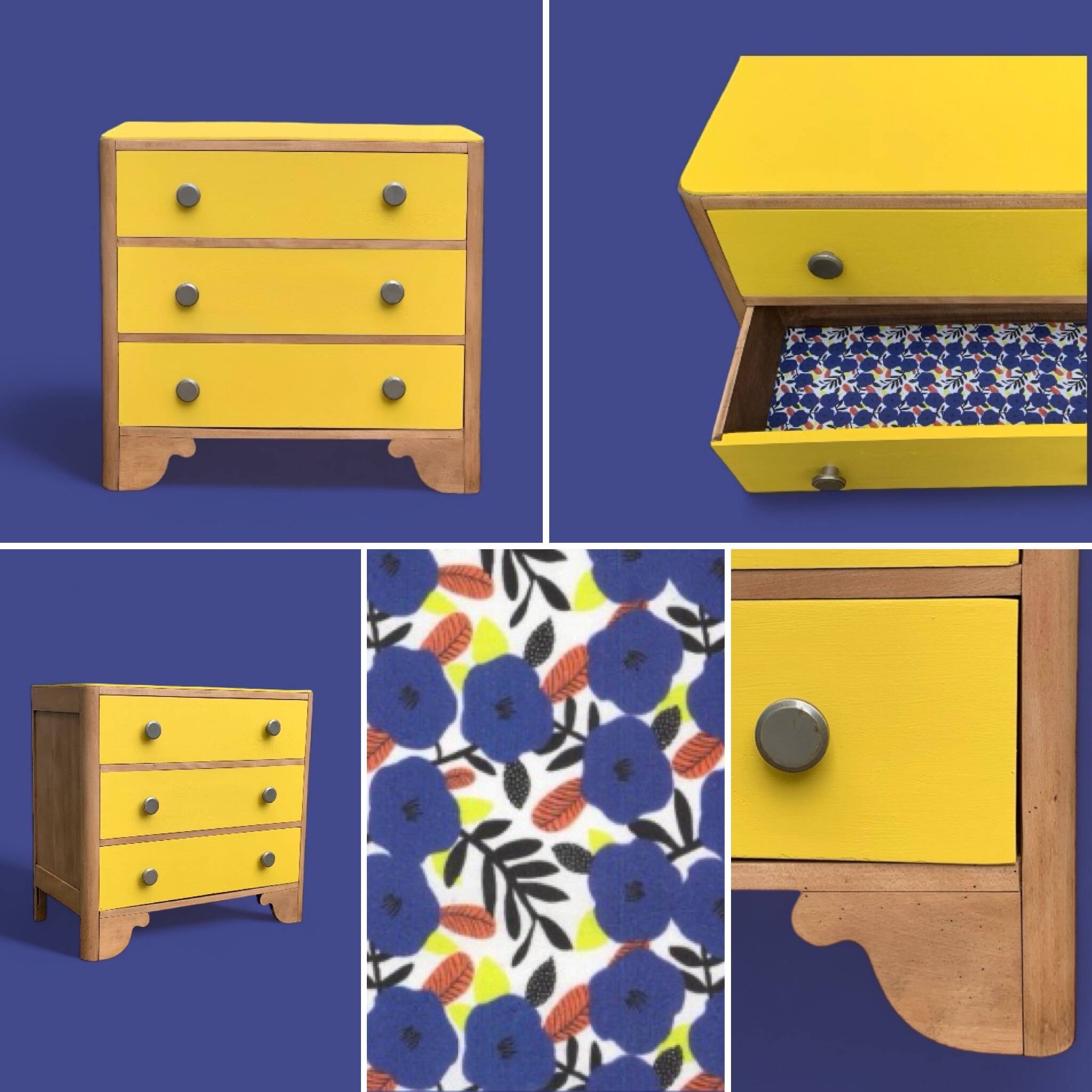 Commode art déco jaune poudré et bois brut