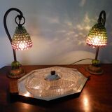 5-compartment thick glass servant - Silver metal with punch - Wooden handles - 1950/60