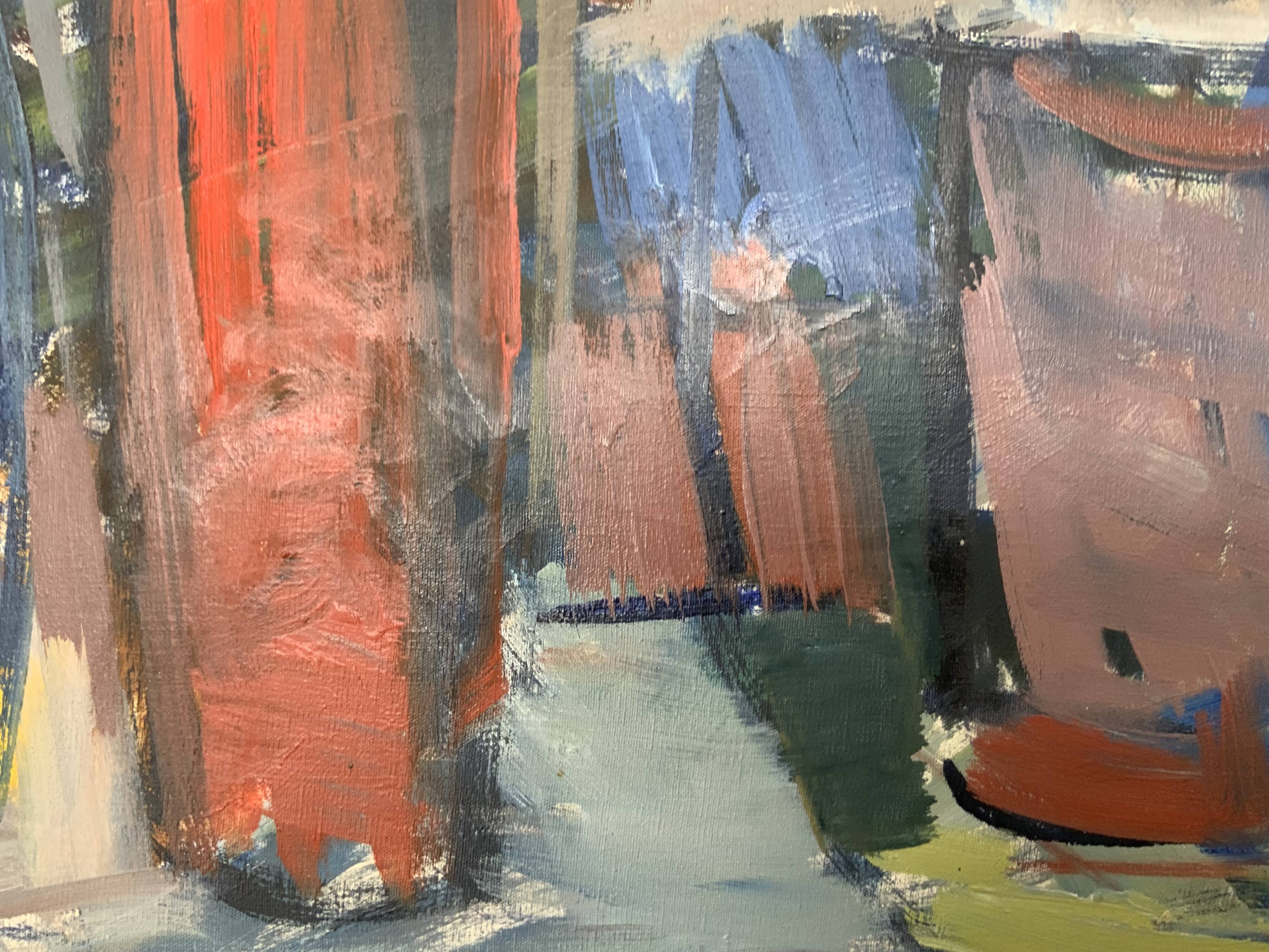 Vintage Modernists Oil Painting Still Life With Red Bottle, Signed Falck