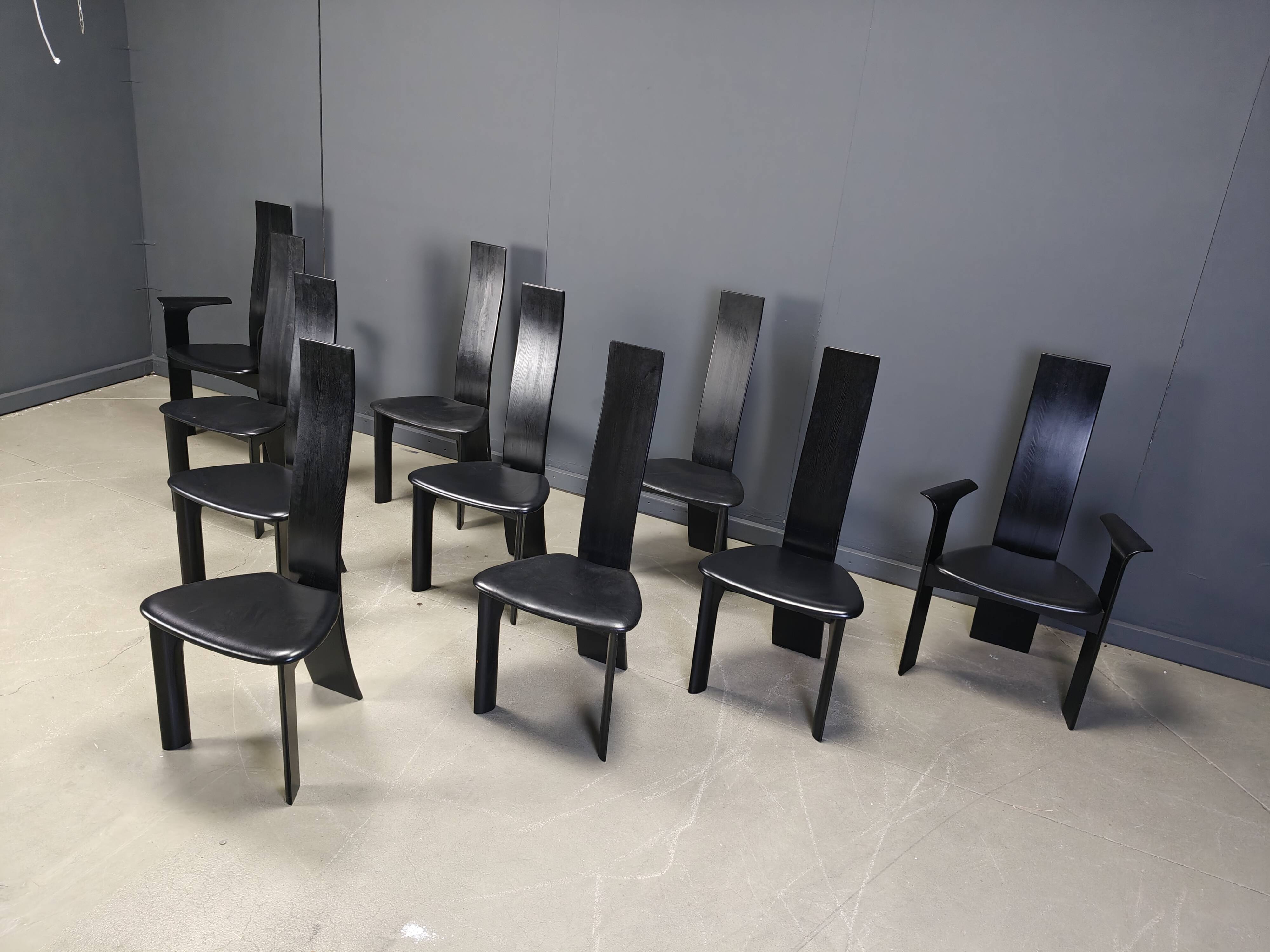 Set of 10 belgian high back dining chairs, 1980s