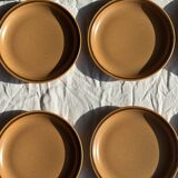 Set of 11 small dessert plates in brown-striped stoneware from Sarreguemines.
