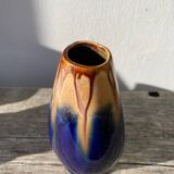 Belgian vase in blue and beige flamed stoneware