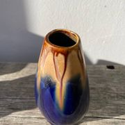 Belgian vase in blue and beige flamed stoneware
