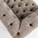 Canapé Chesterfield en cuir, tissu et bois