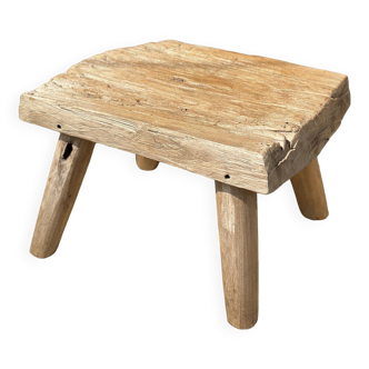 Petite table d'appoint ou tabouret en teck blond quadripode H:30 L43 l30