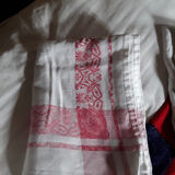 Pink and white damask tablecloth