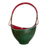 Leon elchinger soufflenheim - red and green ceramic fruit basket with handle