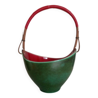 Leon elchinger soufflenheim - panier à fruits céramique rouge vert & anse