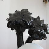 Black ceramic "palm" lamp and white opaline ball 70/80