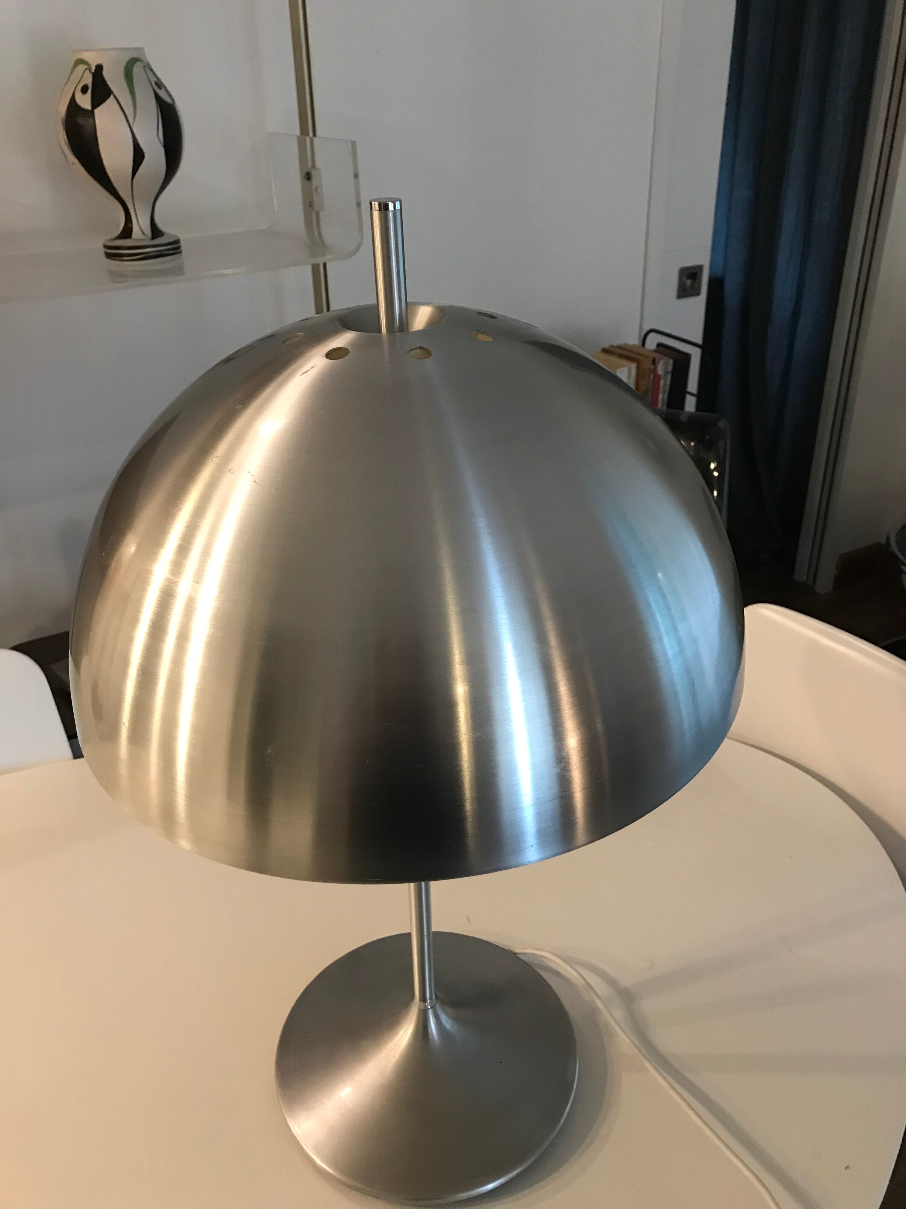 Vintage mushroom lamp 1970 brushed aluminium