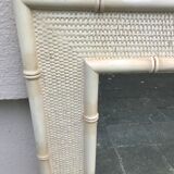 Large rattan and white bamboo mirror