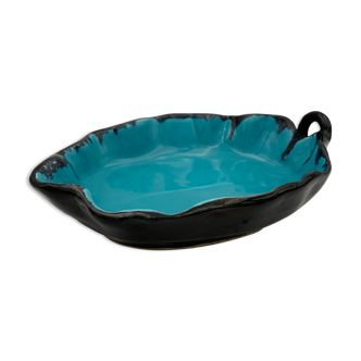Vintage blue and black enameled ceramic trinket dish - 1960s-1970s
