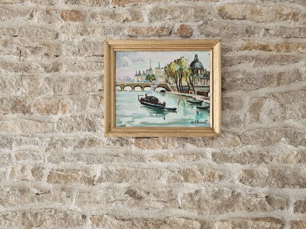 Tableau Huile sur Toile Paris sur la seine -  signé Raphael Pricert 1903 -