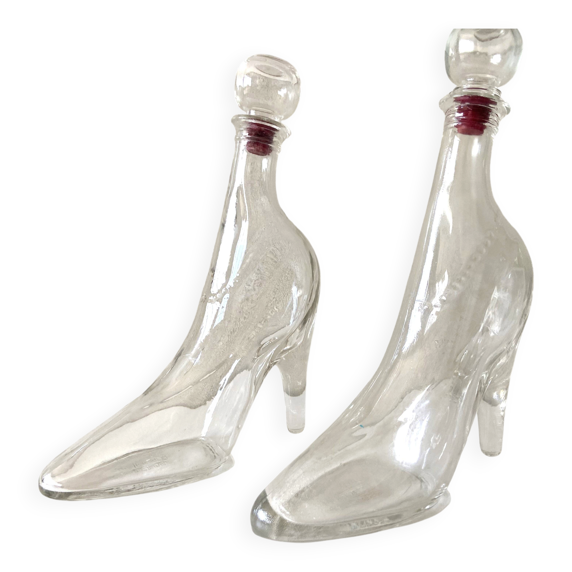 2 bottles vintage glass flacons registered model kefla france high heels
