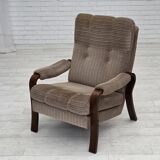 1970s, pair of Danish armchairs, brown furniture corduroy, beech wood.