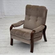 1970s, pair of Danish armchairs, brown furniture corduroy, beech wood.
