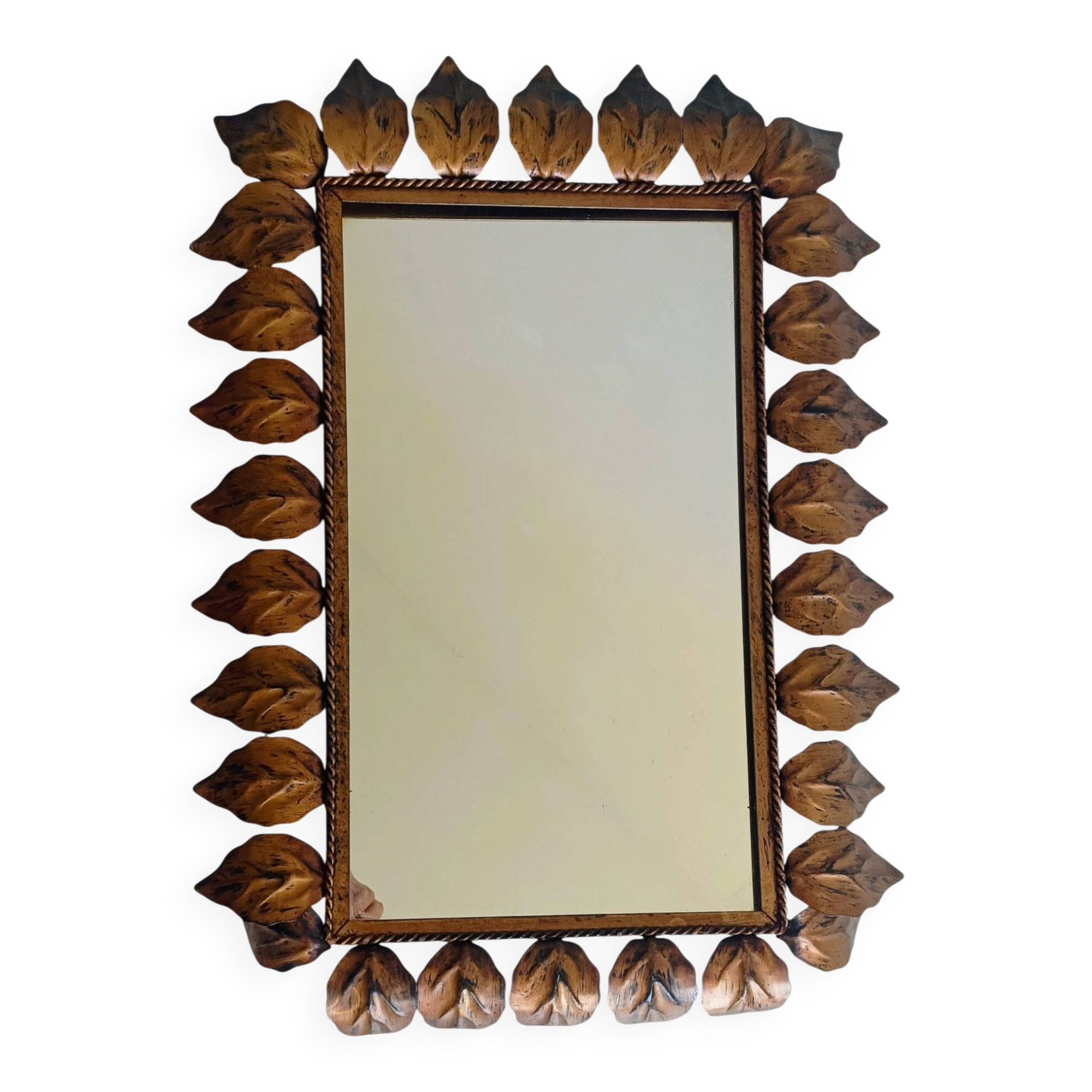 Spanish Mid-Century Wrought Iron Mirror with Foliage Frame, Circa 1950s