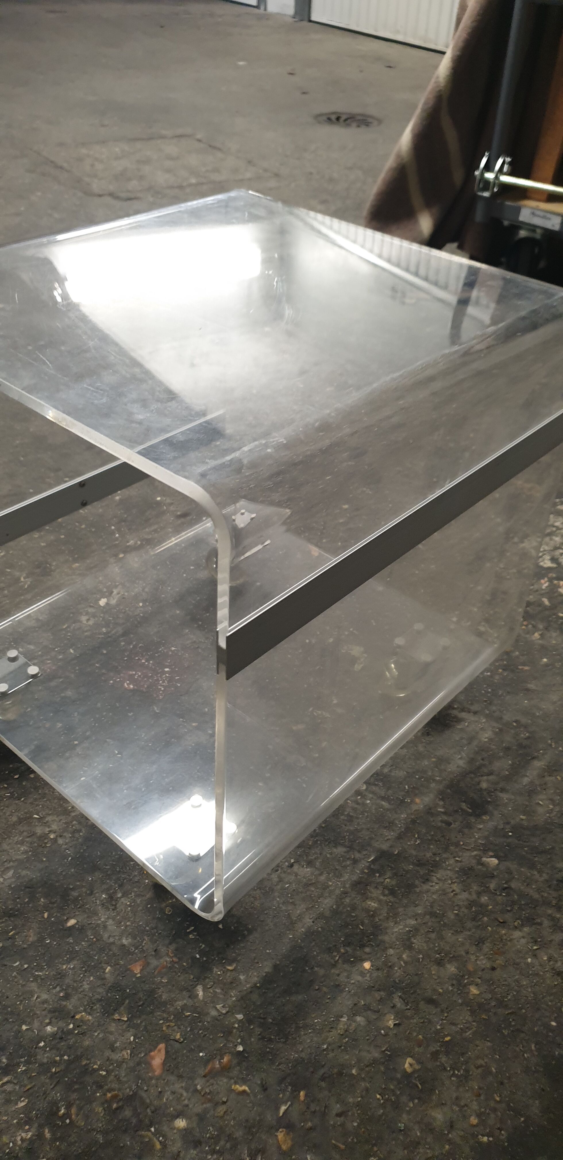 Vintage plexi coffee table with David Lange casters