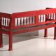 Old red-painted pine bench with turned backrest – Central Europe, circa 1900